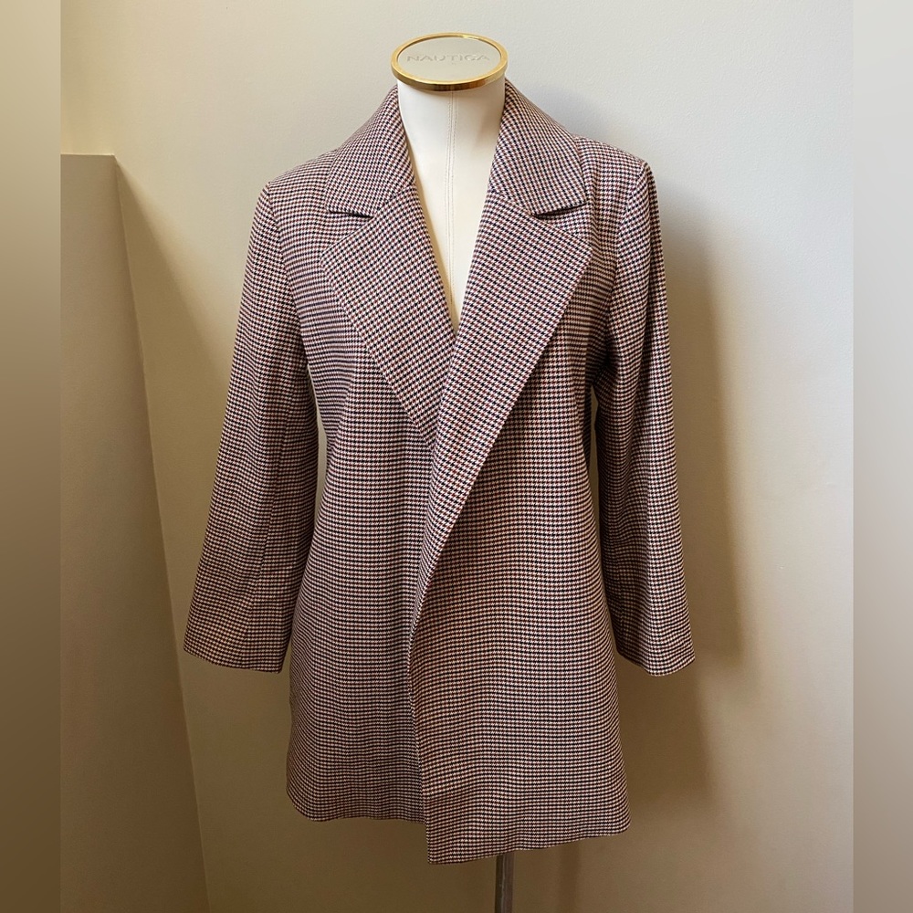 ANN TAYLOR Long Houndstooth Open-Front Jacket | Size Small